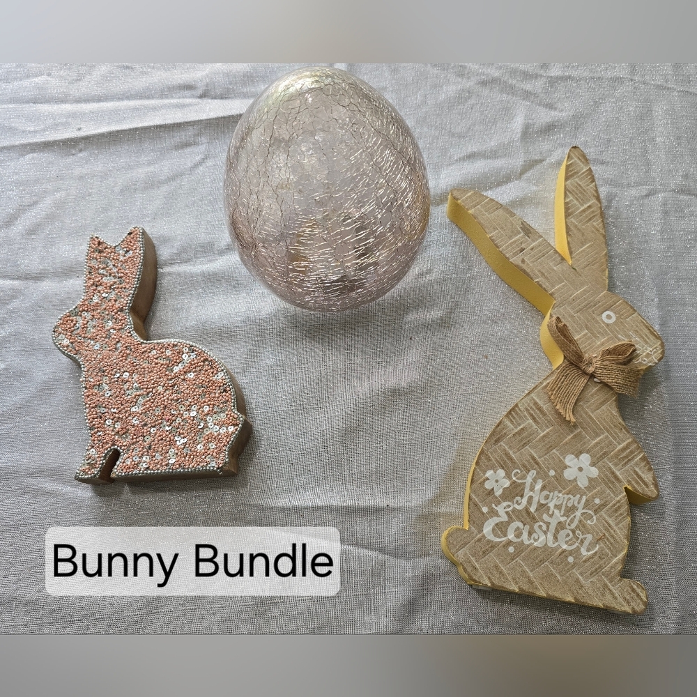 3 Piece Easter Bunny Bundle with Lighted Glass Egg.